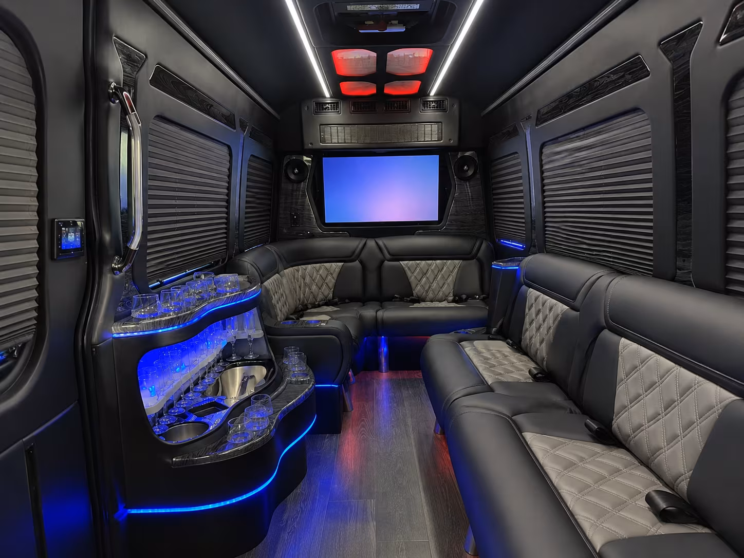 guest shuttle loops between aurora hotels and your reception venue